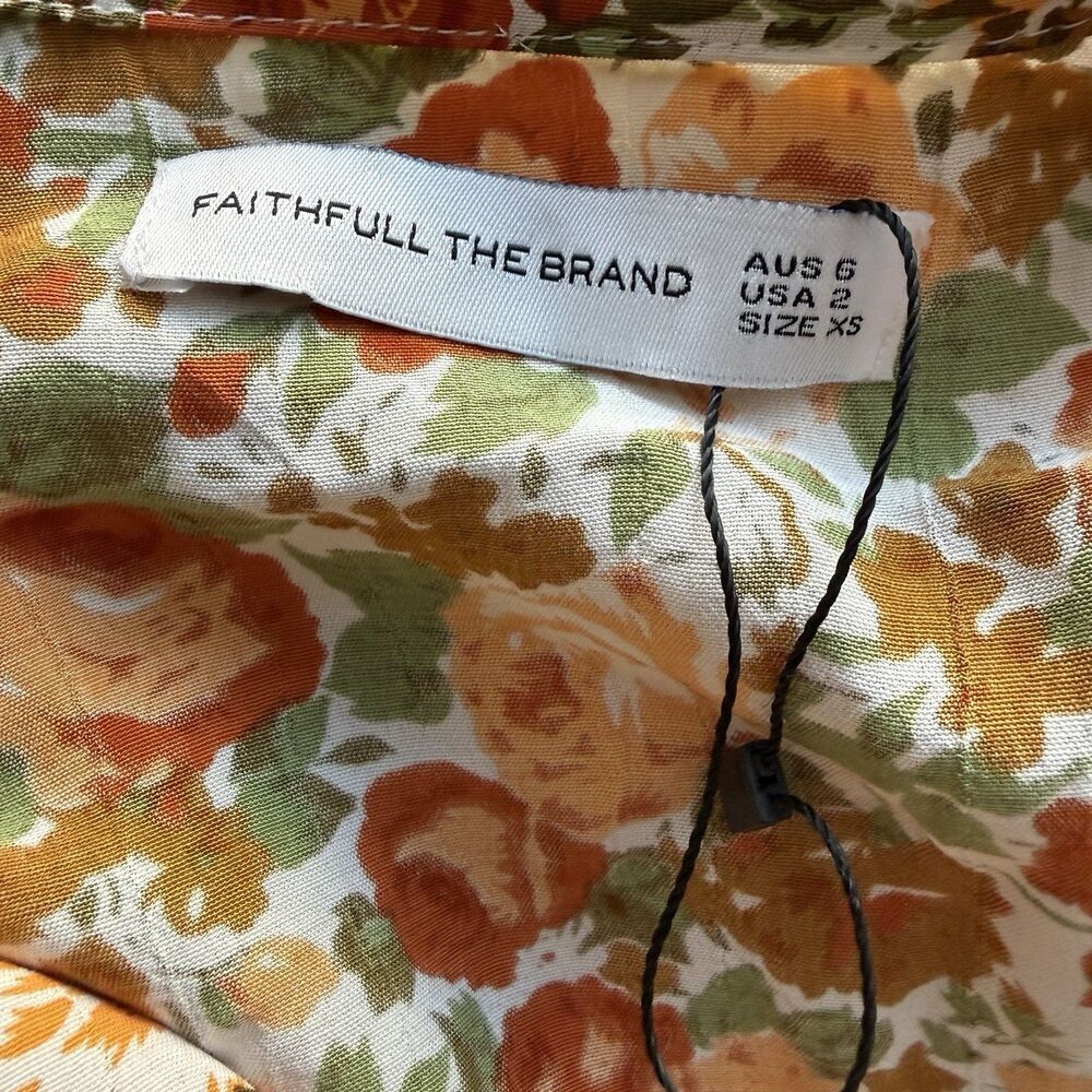 Faithfull the Brand Cropped Blouse Women’s XS 2 Floral Wrap Puff Sleeve Tie - Picture 4 of 7